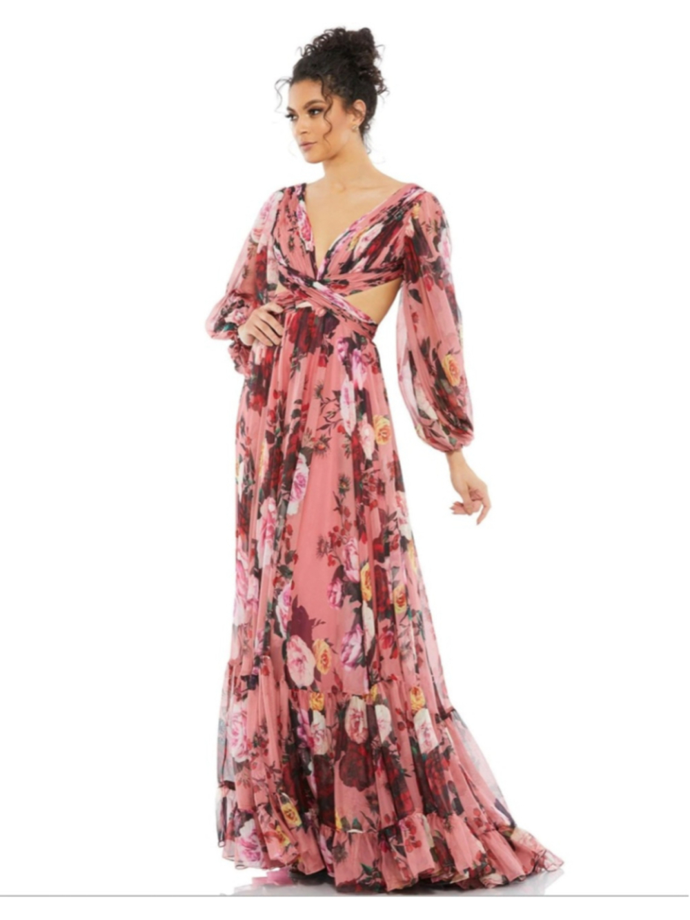 Women's Mac Duggal Maxi Dress Pink Floral Cutout Size 2